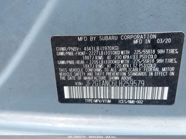 Photo 8 VIN: JF2GTANC6LH259579 - SUBARU CROSSTREK 