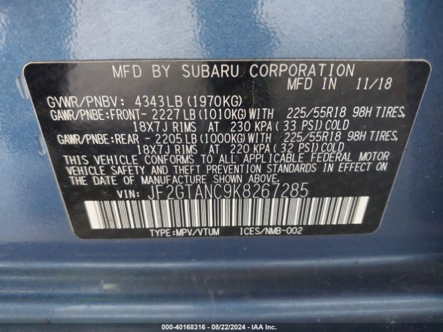 Photo 8 VIN: JF2GTANC9K8267285 - SUBARU CROSSTREK 