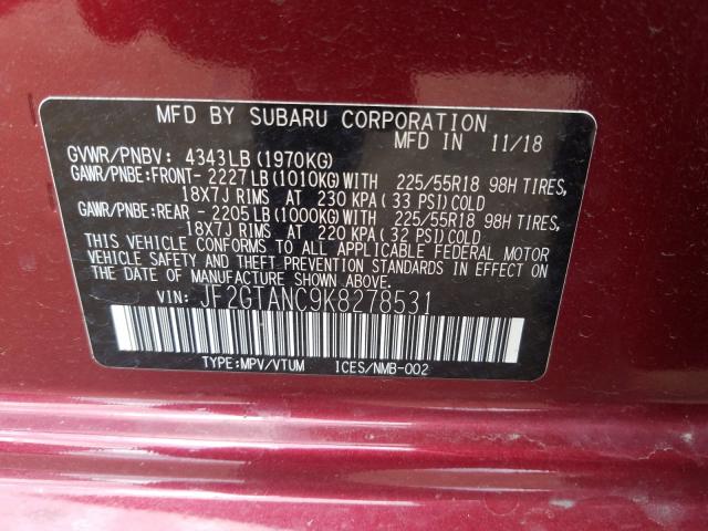 Photo 9 VIN: JF2GTANC9K8278531 - SUBARU CROSSTREK 