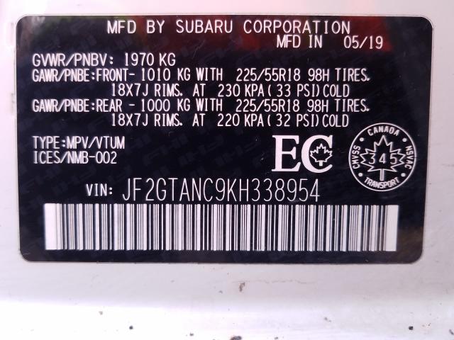 Photo 9 VIN: JF2GTANC9KH338954 - SUBARU CROSSTREK 