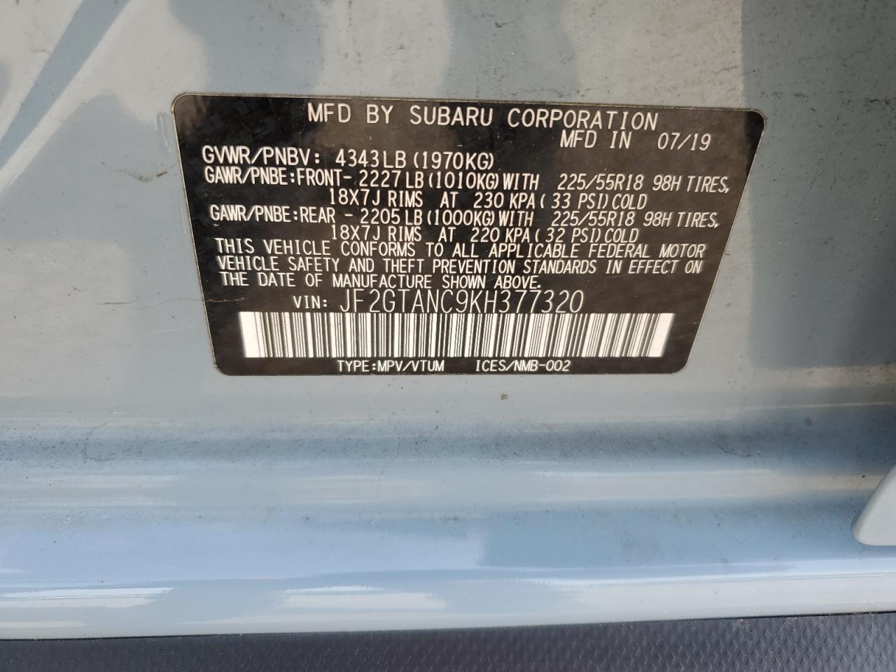 Photo 13 VIN: JF2GTANC9KH377320 - SUBARU CROSSTREK 