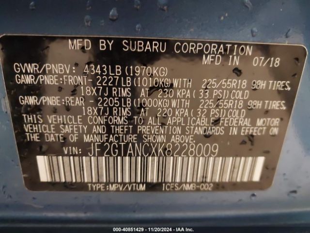 Photo 8 VIN: JF2GTANCXK8228009 - SUBARU CROSSTREK 