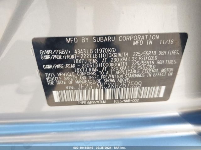 Photo 8 VIN: JF2GTANCXKH267599 - SUBARU CROSSTREK 