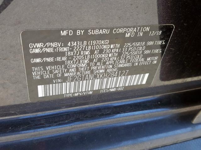 Photo 9 VIN: JF2GTANCXKH284127 - SUBARU CROSSTREK 