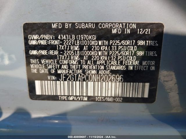 Photo 8 VIN: JF2GTAPC0NH202696 - SUBARU CROSSTREK 