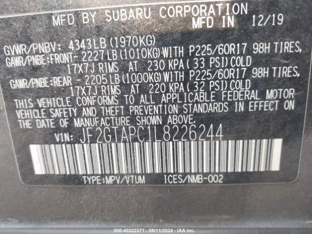 Photo 8 VIN: JF2GTAPC1L8226244 - SUBARU CROSSTREK 