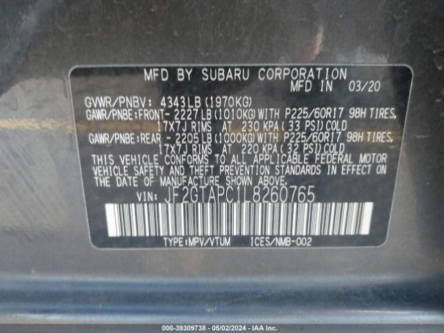 Photo 8 VIN: JF2GTAPC1L8260765 - SUBARU CROSSTREK 