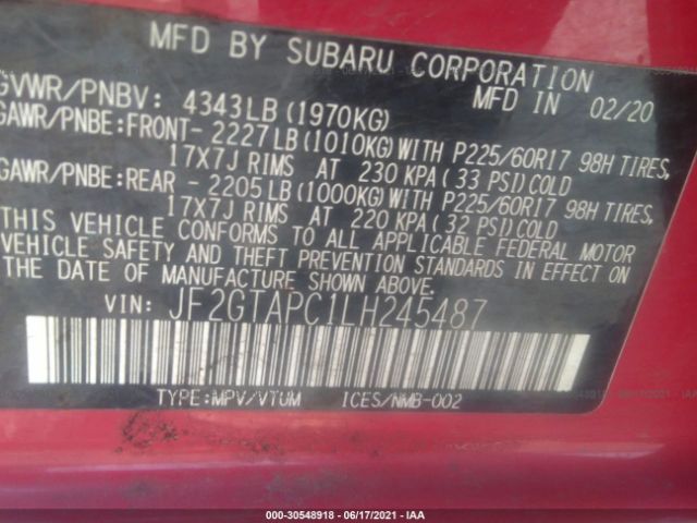 Photo 8 VIN: JF2GTAPC1LH245487 - SUBARU CROSSTREK 