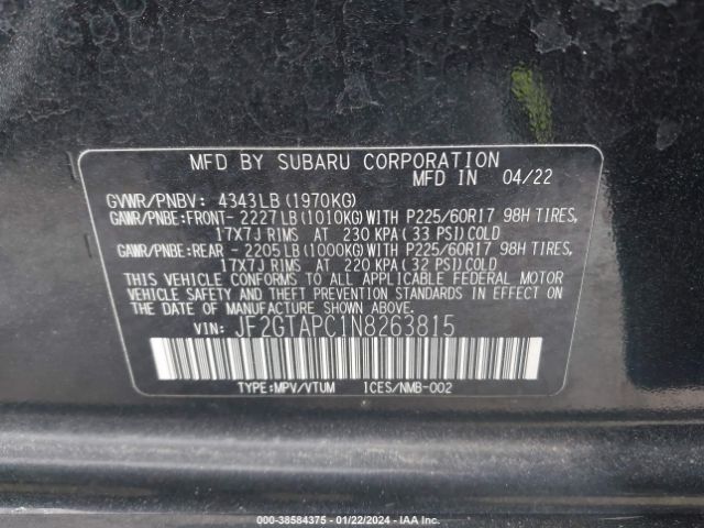 Photo 8 VIN: JF2GTAPC1N8263815 - SUBARU CROSSTREK 