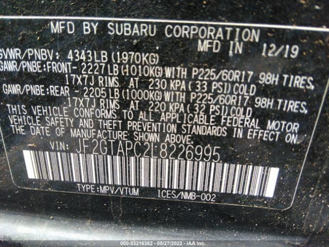 Photo 8 VIN: JF2GTAPC2L8226995 - SUBARU CROSSTREK 