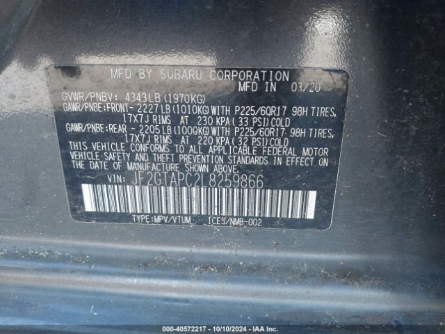 Photo 8 VIN: JF2GTAPC2L8259866 - SUBARU CROSSTREK 