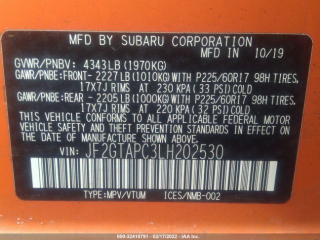 Photo 8 VIN: JF2GTAPC3LH202530 - SUBARU CROSSTREK 