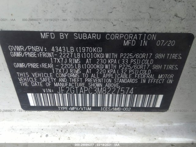 Photo 8 VIN: JF2GTAPC3M8227574 - SUBARU CROSSTREK 