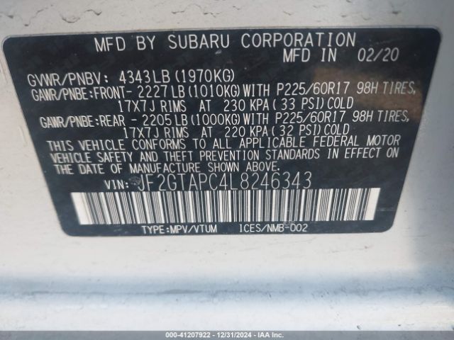 Photo 8 VIN: JF2GTAPC4L8246343 - SUBARU CROSSTREK 