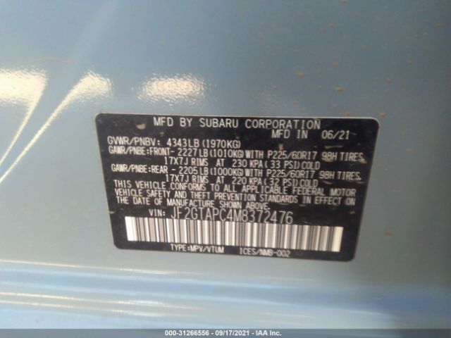 Photo 8 VIN: JF2GTAPC4M8372476 - SUBARU CROSSTREK 