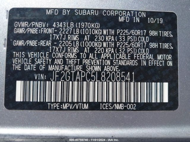 Photo 8 VIN: JF2GTAPC5L8208541 - SUBARU CROSSTREK 