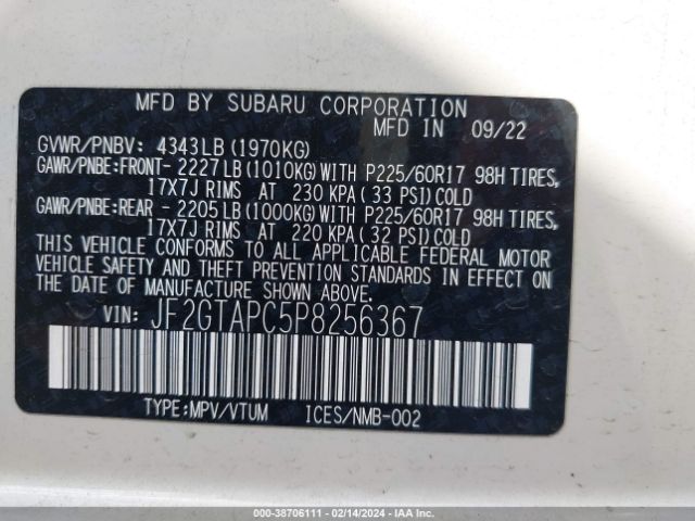 Photo 8 VIN: JF2GTAPC5P8256367 - SUBARU CROSSTREK 