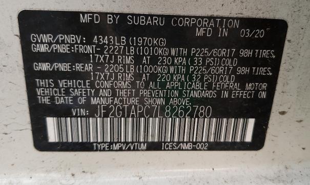 Photo 9 VIN: JF2GTAPC7L8262780 - SUBARU CROSSTREK 