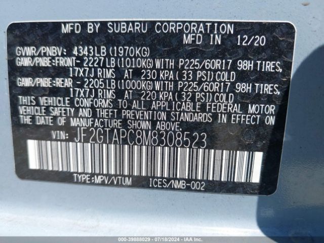 Photo 8 VIN: JF2GTAPC8M8308523 - SUBARU CROSSTREK 