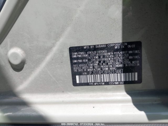 Photo 8 VIN: JF2GTAPC8P8213447 - SUBARU CROSSTREK 