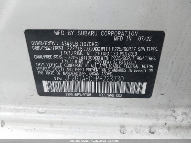 Photo 8 VIN: JF2GTAPC9P8223730 - SUBARU CROSSTREK 