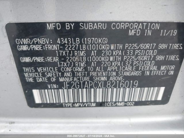 Photo 8 VIN: JF2GTAPCXL8216019 - SUBARU CROSSTREK 