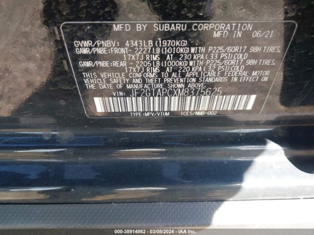 Photo 8 VIN: JF2GTAPCXM8375625 - SUBARU CROSSTREK 