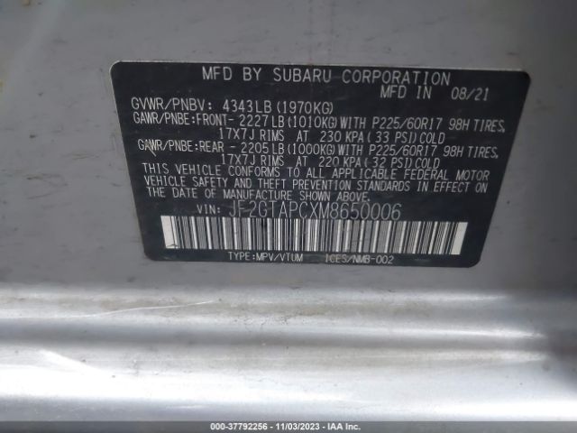 Photo 8 VIN: JF2GTAPCXM8650006 - SUBARU CROSSTREK 