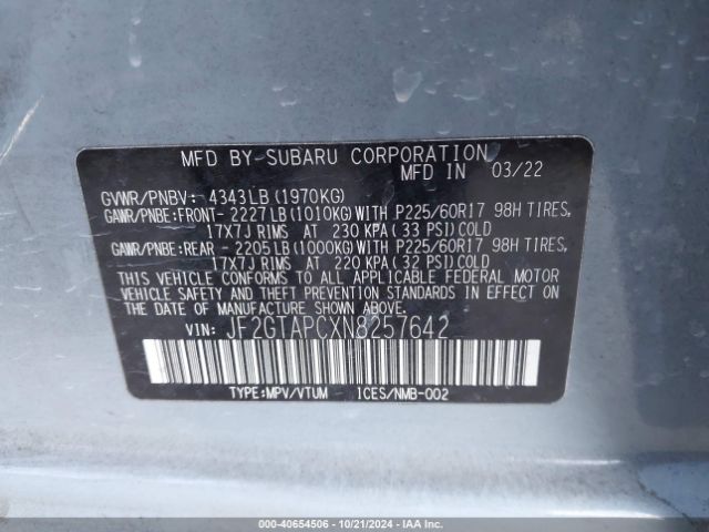 Photo 8 VIN: JF2GTAPCXN8257642 - SUBARU CROSSTREK 