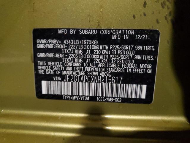 Photo 12 VIN: JF2GTAPCXNH215617 - SUBARU CROSSTREK 