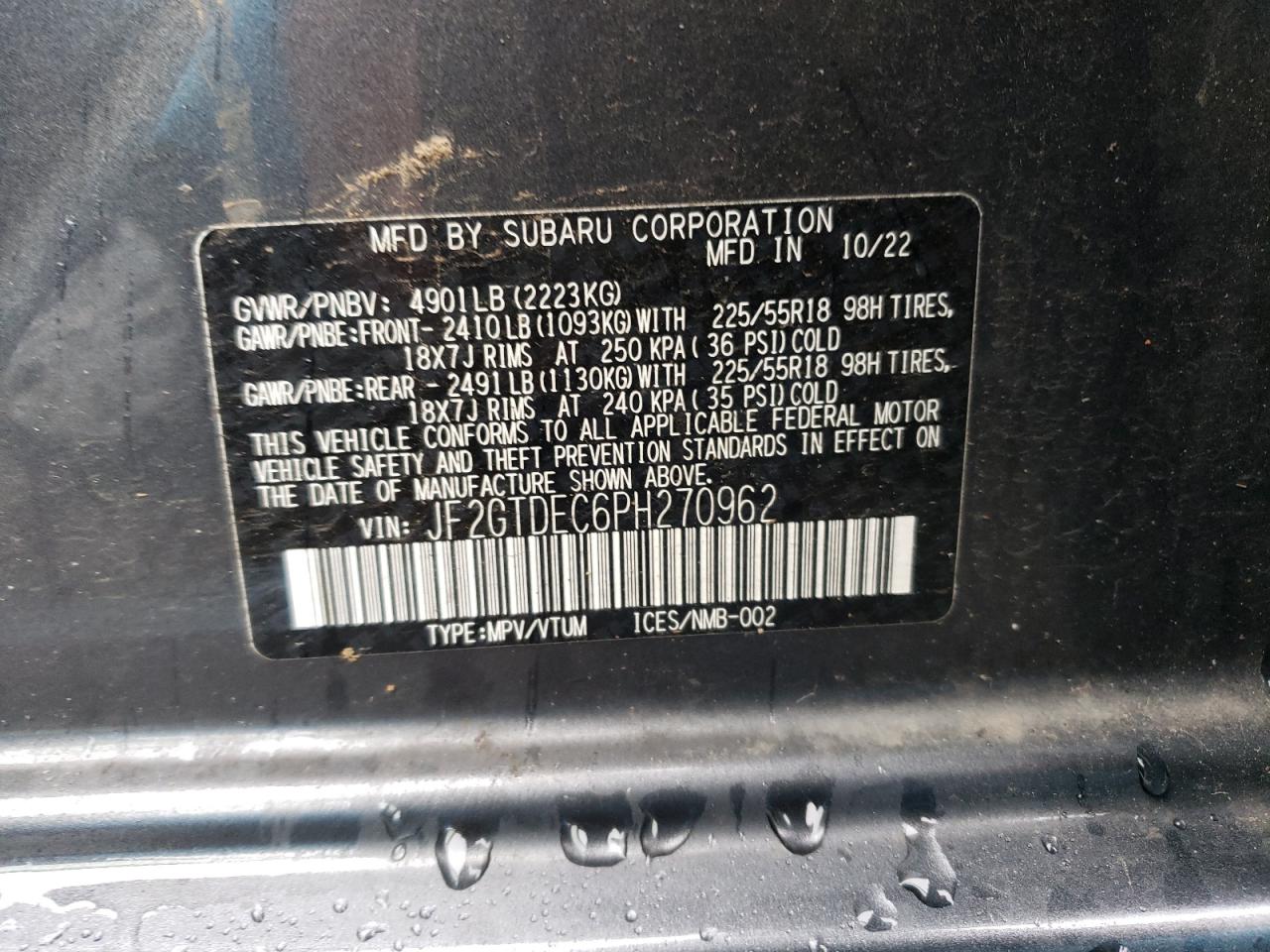 Photo 11 VIN: JF2GTDEC6PH270962 - SUBARU CROSSTREK 