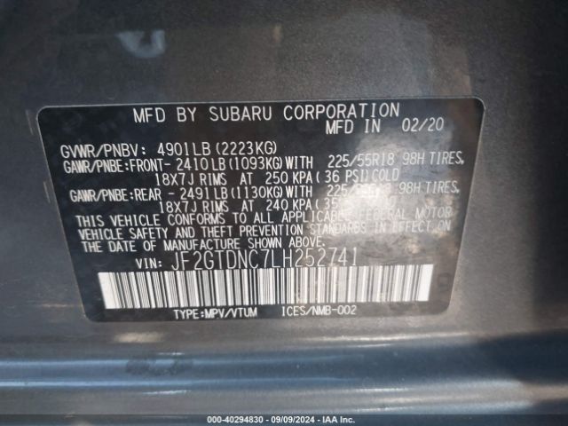 Photo 8 VIN: JF2GTDNC7LH252741 - SUBARU CROSSTREK 