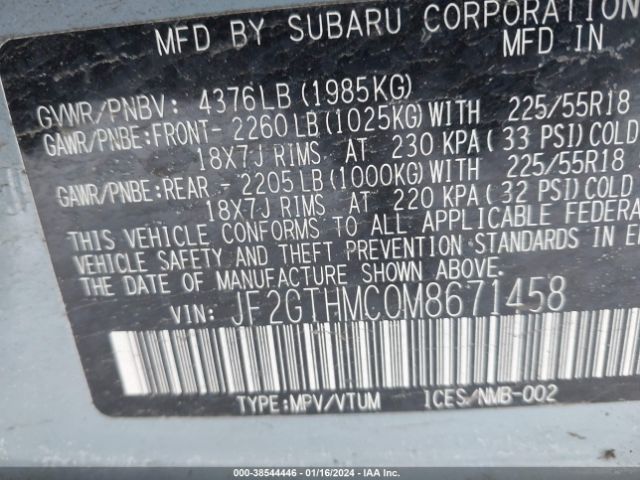 Photo 8 VIN: JF2GTHMC0M8671458 - SUBARU CROSSTREK 