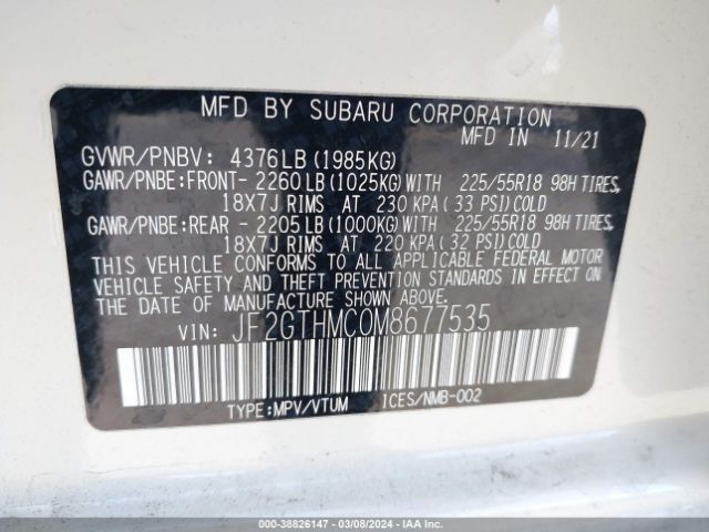 Photo 8 VIN: JF2GTHMC0M8677535 - SUBARU CROSSTREK 