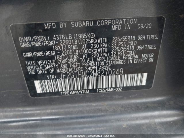 Photo 8 VIN: JF2GTHMC2M8270249 - SUBARU CROSSTREK 