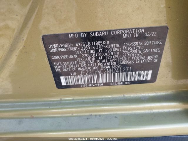 Photo 8 VIN: JF2GTHMC2NH241271 - SUBARU CROSSTREK 