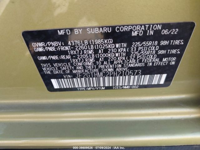 Photo 8 VIN: JF2GTHMC2PH210573 - SUBARU CROSSTREK 