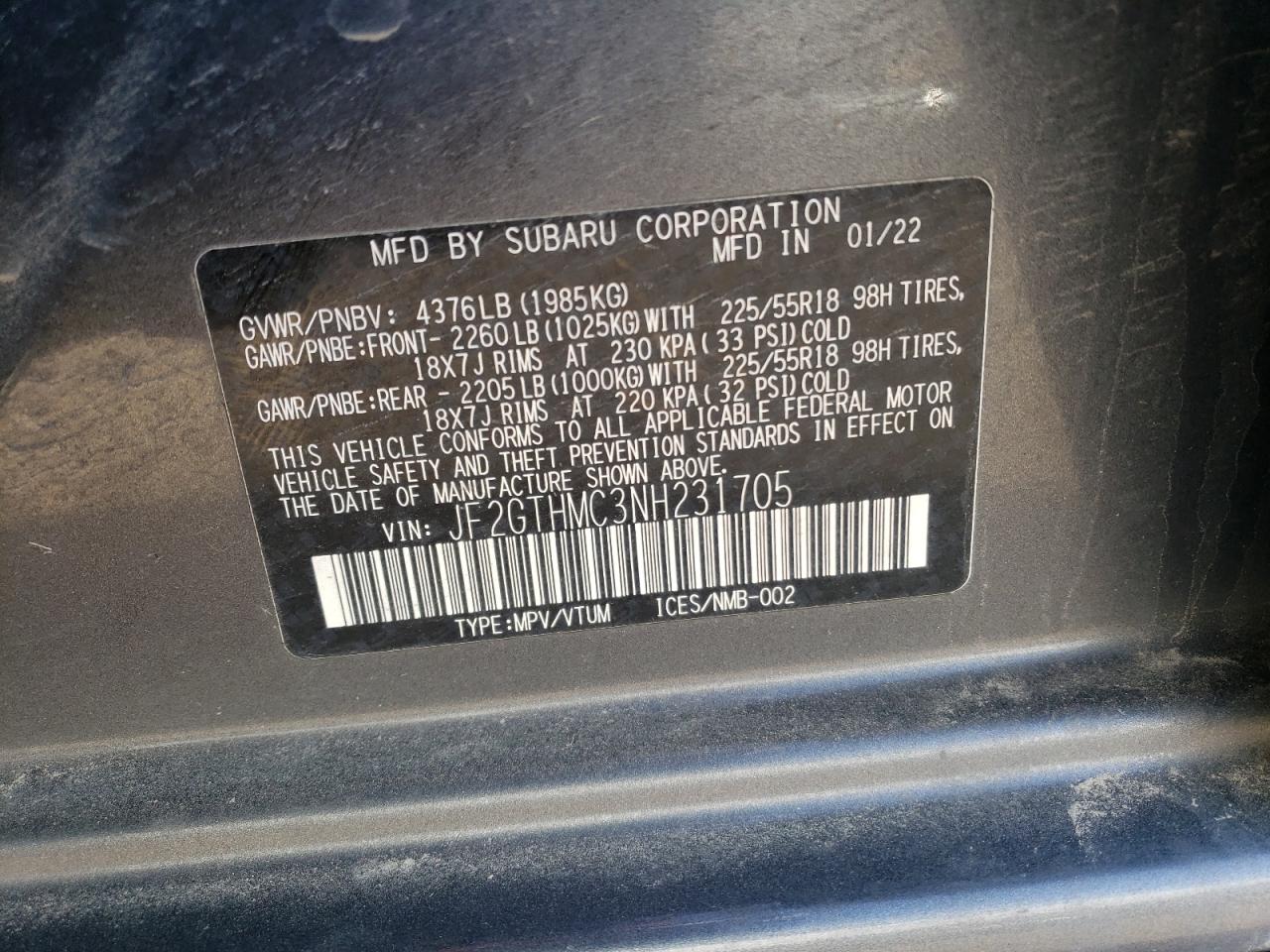 Photo 11 VIN: JF2GTHMC3NH231705 - SUBARU CROSSTREK 