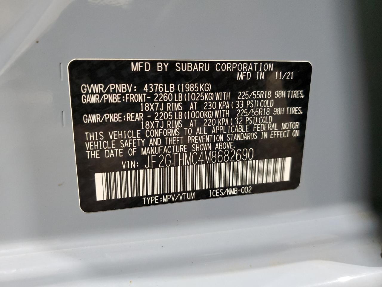 Photo 11 VIN: JF2GTHMC4M8682690 - SUBARU CROSSTREK 