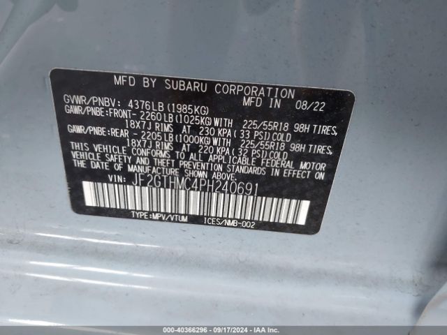 Photo 8 VIN: JF2GTHMC4PH240691 - SUBARU CROSSTREK 