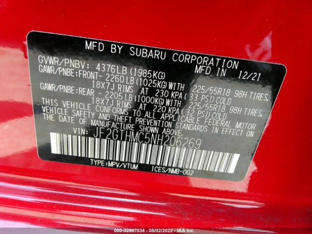 Photo 8 VIN: JF2GTHMC5NH206269 - SUBARU CROSSTREK 