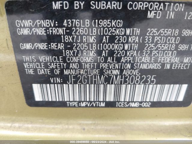 Photo 8 VIN: JF2GTHMC7MH308235 - SUBARU CROSSTREK 