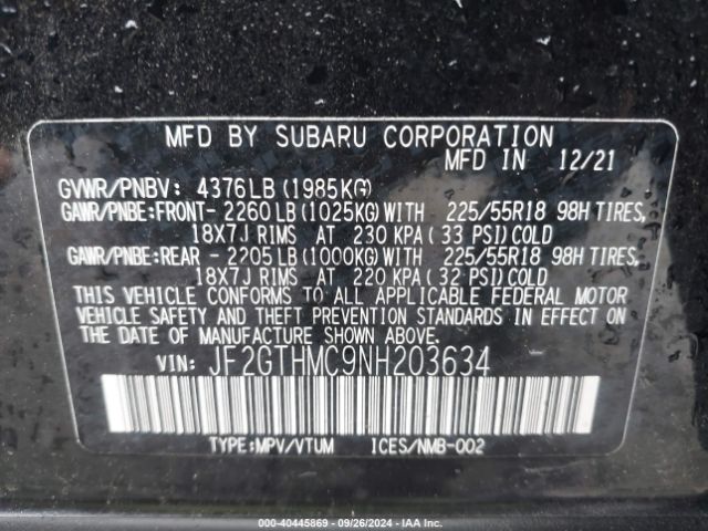 Photo 8 VIN: JF2GTHMC9NH203634 - SUBARU CROSSTREK 