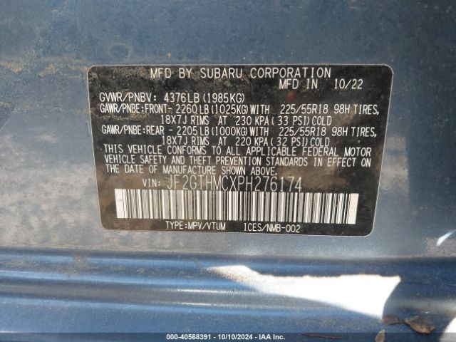 Photo 8 VIN: JF2GTHMCXPH276174 - SUBARU CROSSTREK 