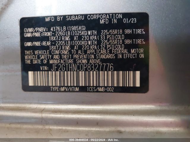 Photo 8 VIN: JF2GTHNC0P8327776 - SUBARU CROSSTREK 