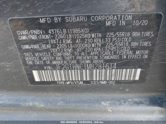 Photo 8 VIN: JF2GTHNC1M8281614 - SUBARU CROSSTREK 