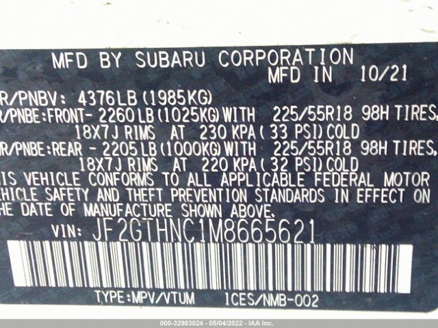 Photo 8 VIN: JF2GTHNC1M8665621 - SUBARU CROSSTREK 