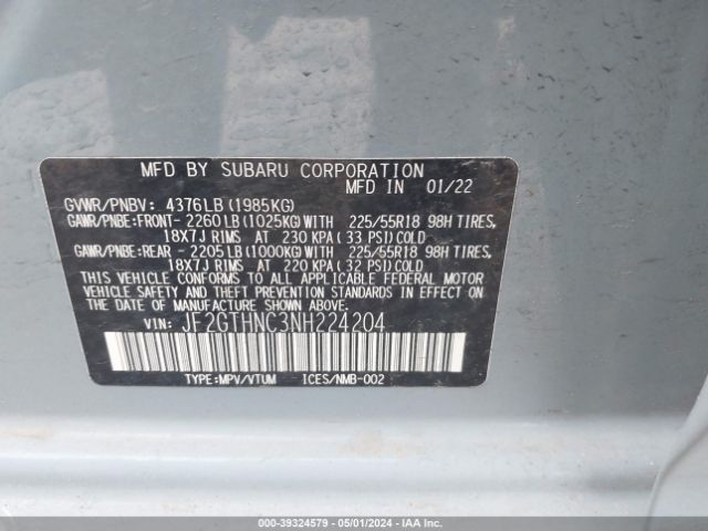 Photo 8 VIN: JF2GTHNC3NH224204 - SUBARU CROSSTREK 