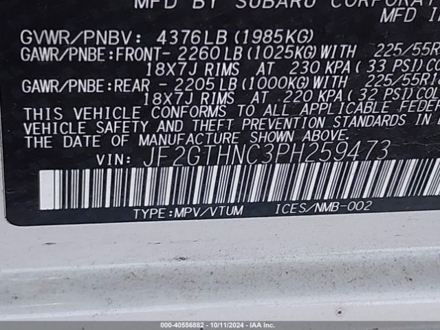 Photo 8 VIN: JF2GTHNC3PH259473 - SUBARU CROSSTREK 