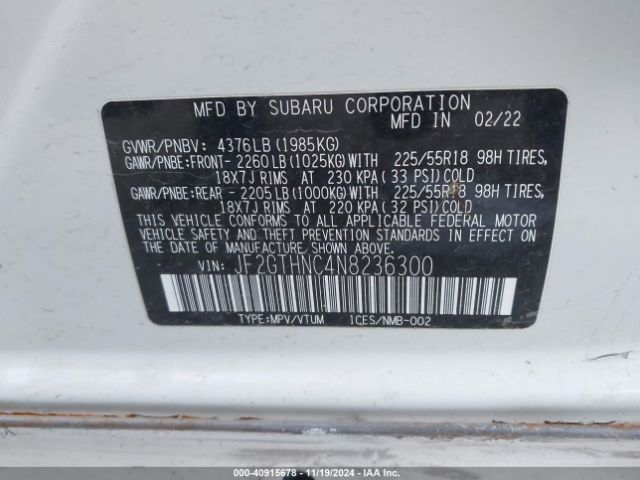 Photo 8 VIN: JF2GTHNC4N8236300 - SUBARU CROSSTREK 